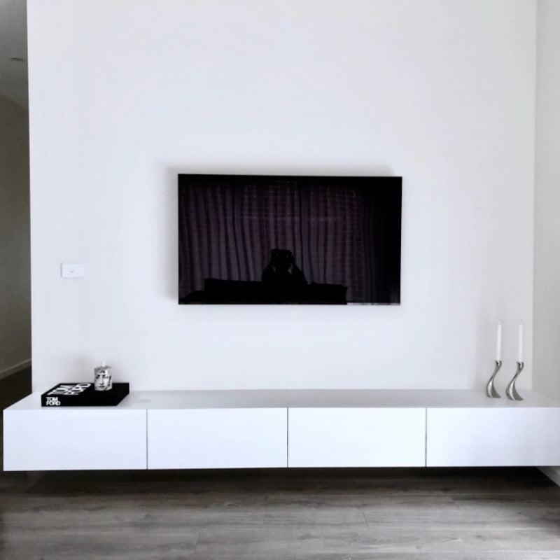 Laster smal schilder TV-meubel hangend wit MDF met klepdeurtjes - Houtenmeubelshop