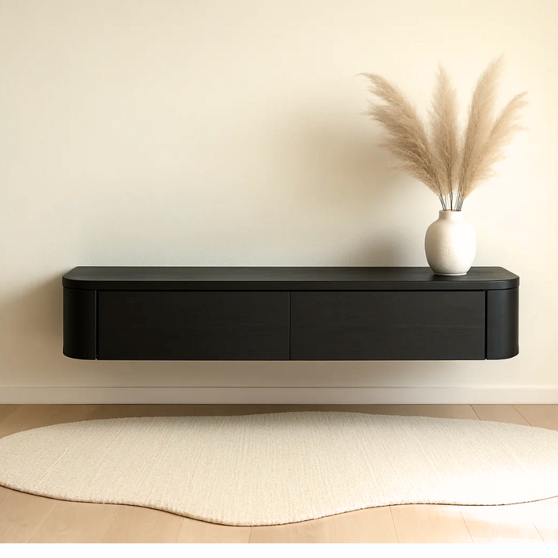 TV-meubel hangend bruin eiken fineer met ronde zijkanten Houtenmeubelshop