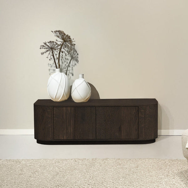 Japandi staand TV-meubel Novero met ronde zijkanten en invallende plint – Espresso