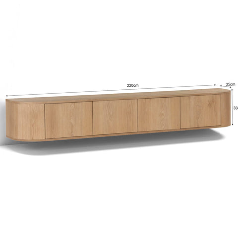 Japandi hangend TV-meubel Maku met ronde zijkanten 220cm Houtenmeubelshop