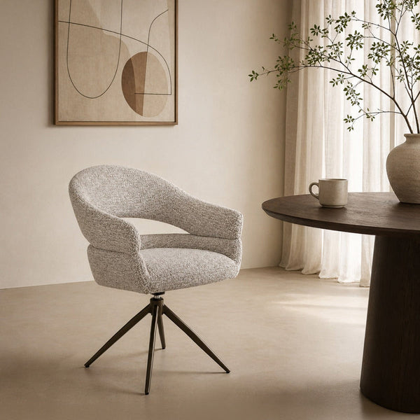Linn draaibare eetkamerstoel – Beige / brons onderstel