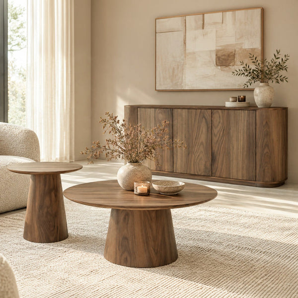 Japandi ronde salontafel Novero – Walnoot