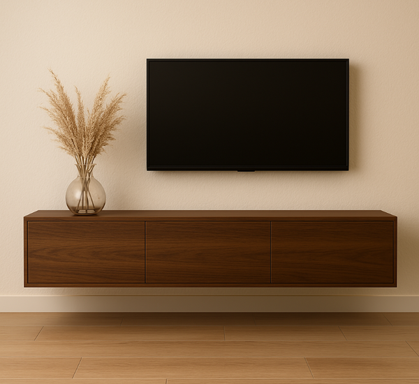 TV-meubel hangend walnoot plaatmateriaal met klepdeurtjes