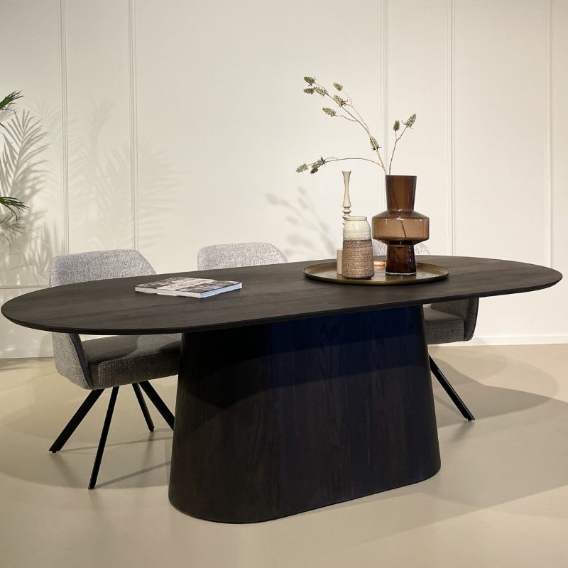 Japandi ovale eettafel Novu met facet rand 200x110cm - zwartbruin Houtenmeubelshop
