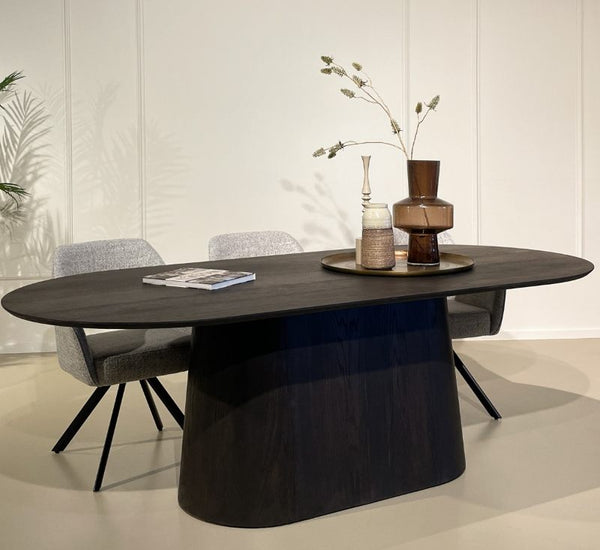 Japandi ovale eettafel Novu met facet rand 200x110cm - zwartbruin