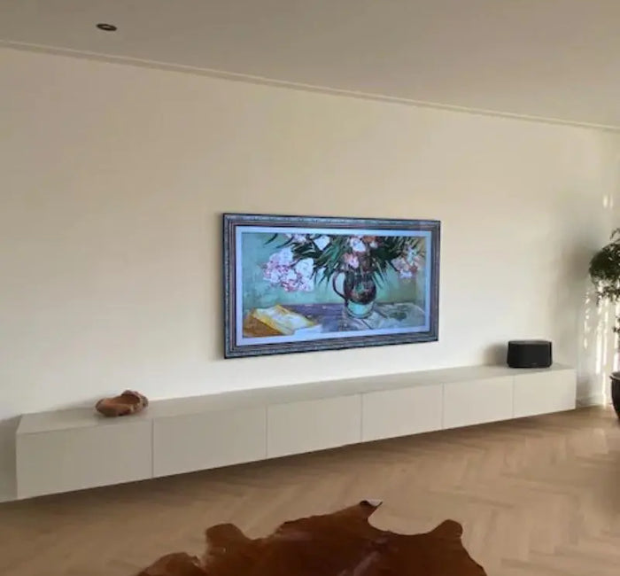 TV-meubel hangend zandkleur MDF met klepdeurtjes