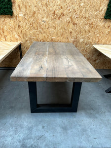 Oulet - Eettafel oud eiken met stalen onderstel Houtenmeubelshop