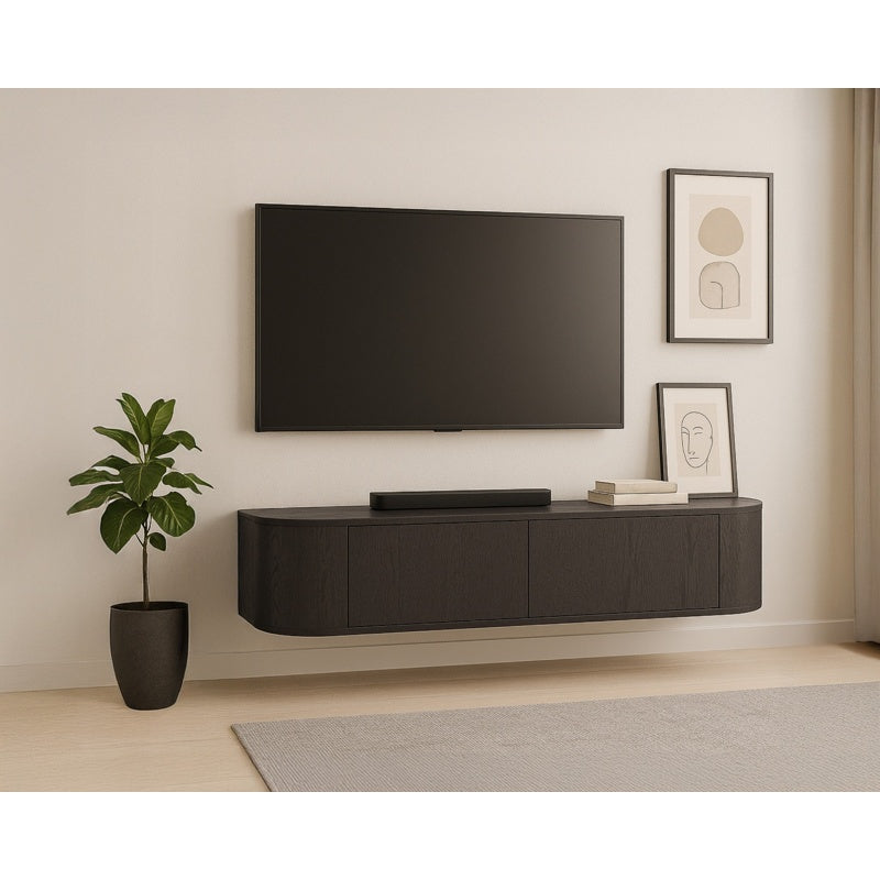 Japandi hangend TV-meubel Novu met ronde zijkanten 140cm - zwartbruin espresso Houtenmeubelshop