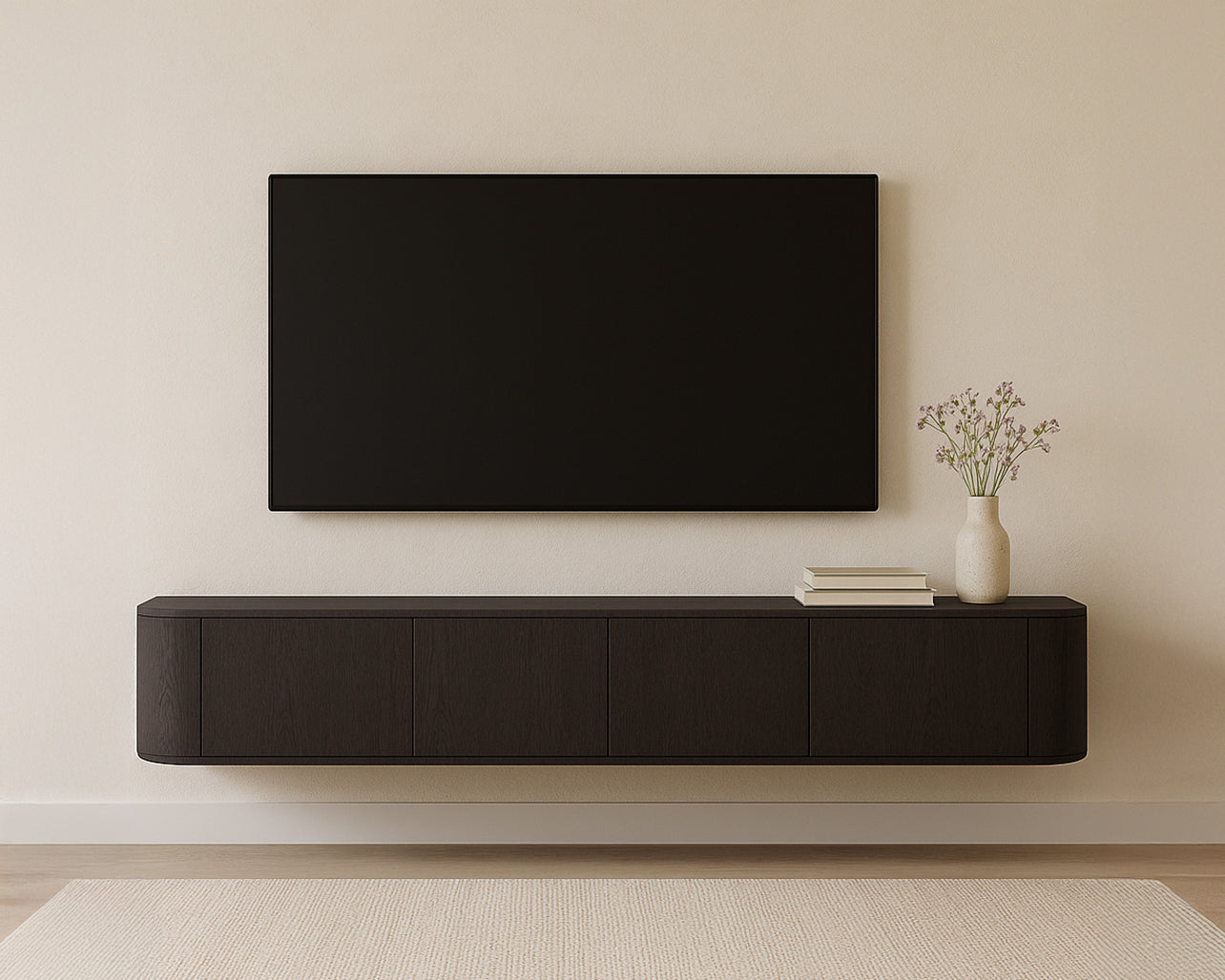 Japandi hangend TV-meubel Maku - warm donkerbruin eiken 220cm Houtenmeubelshop