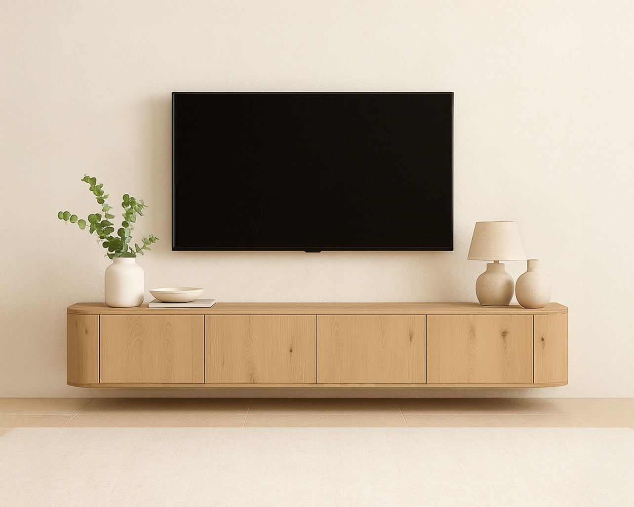 Japandi hangend TV-meubel Maku met ronde zijkanten 220cm Houtenmeubelshop