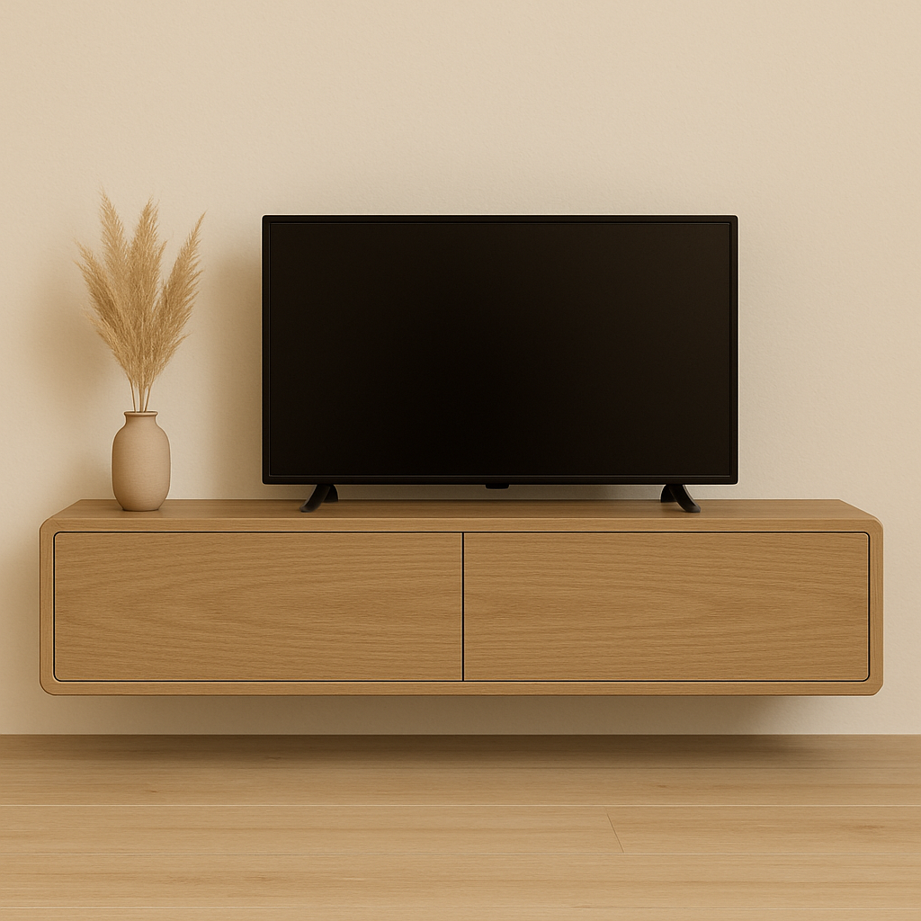 TV-meubel hangend eiken fineer met ronde zijkant Houtenmeubelshop