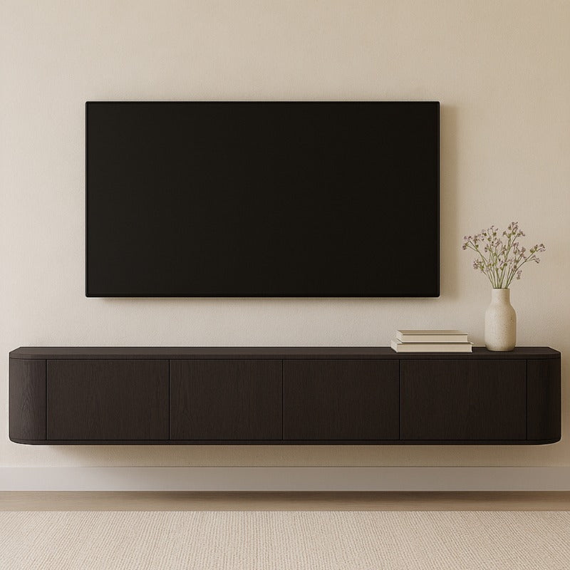 Japandi hangend TV-meubel Maku - warm donkerbruin eiken 220cm Houtenmeubelshop