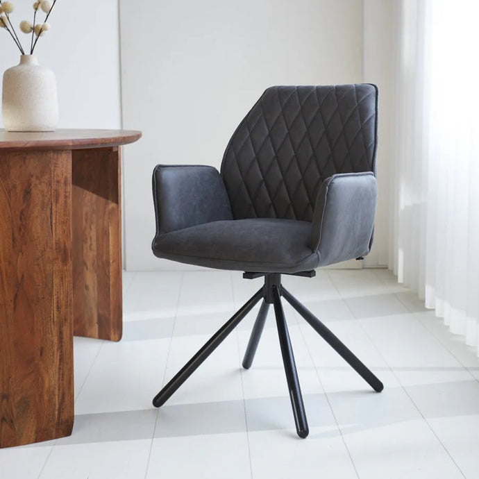 Eetkamerstoel industrieel Stockholm antraciet stof/leer Houtenmeubelshop
