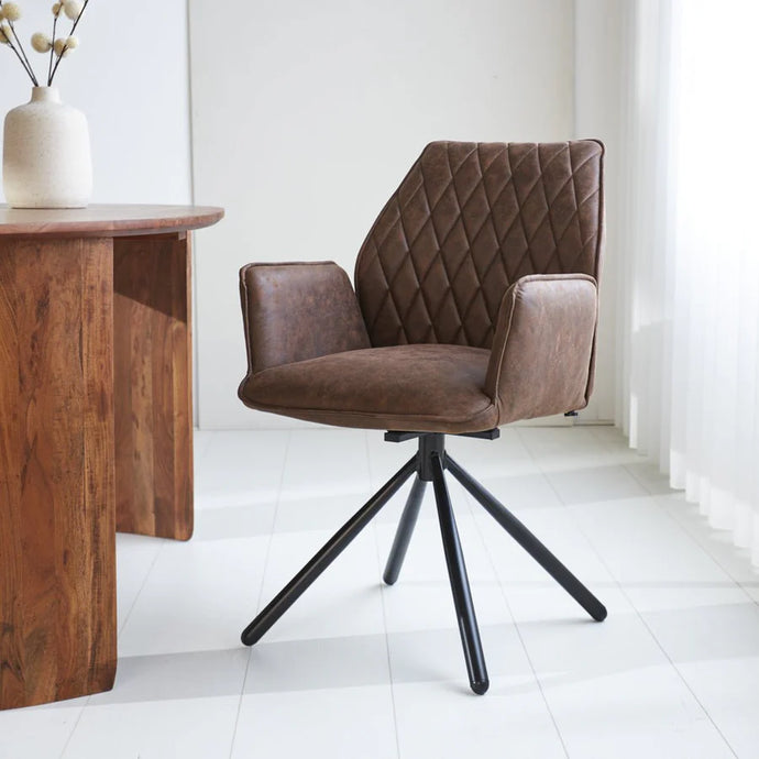 Eetkamerstoel industrieel Stockholm bruin stof/leer Houtenmeubelshop