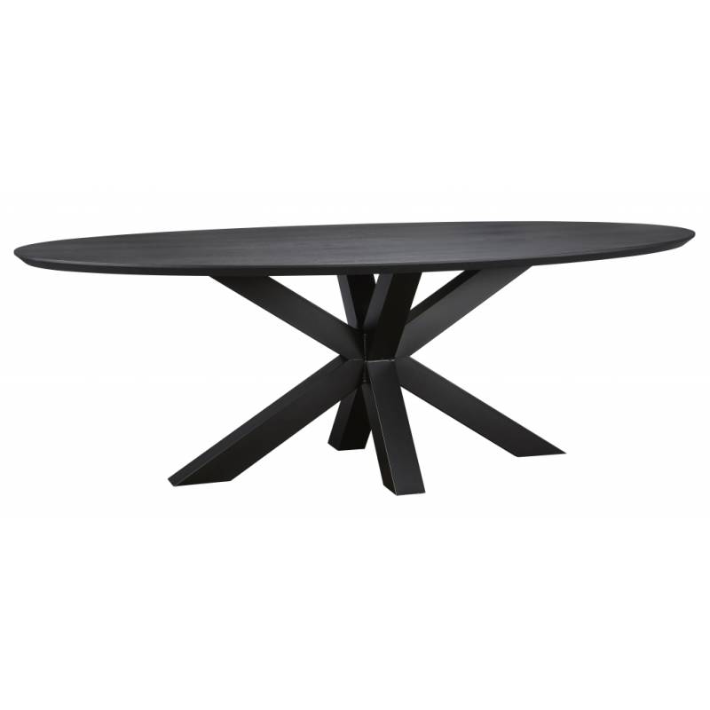 Ovale zwarte eettafel eiken Norway - Robuust eiken met stalen frame sterframe Houtenmeubelshop