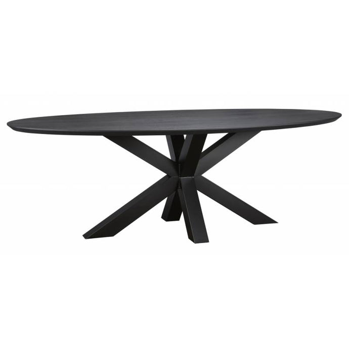 Ovale zwarte eettafel eiken Norway - Robuust eiken met stalen frame sterframe Houtenmeubelshop