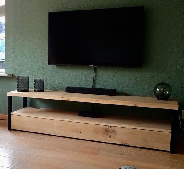 Industrieel TV-meubel eiken met stalen frame