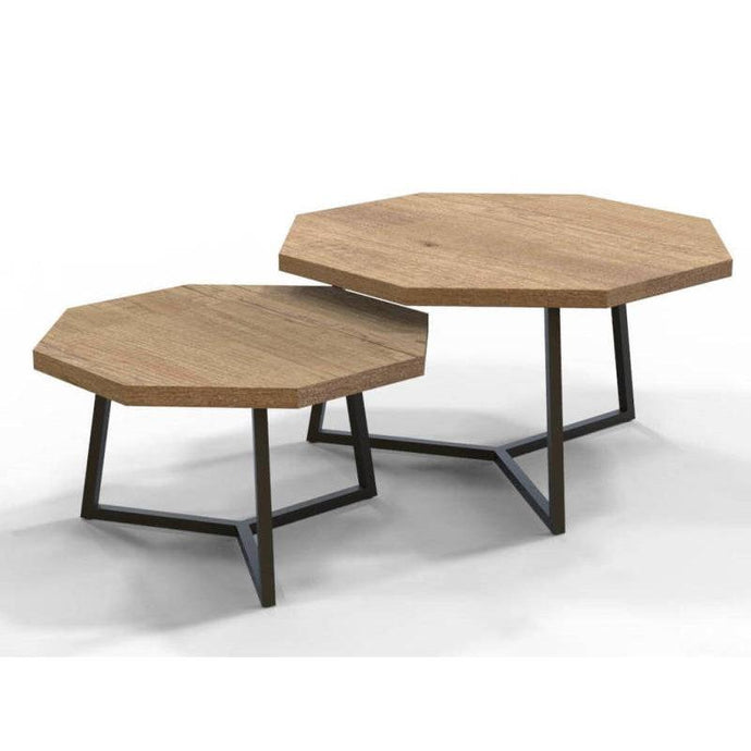 Salontafel set 8-hoekig industrieel eiken - Houtenmeubelshop