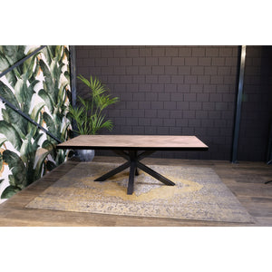 Visgraat eettafel rechthoekig met stalen rand - Houtenmeubelshop
