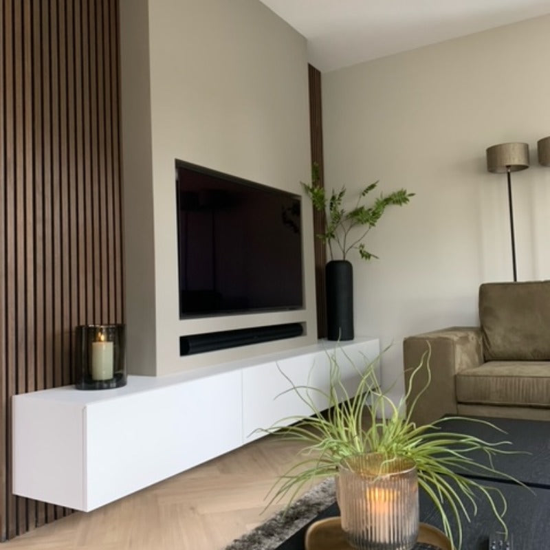 Productiviteit Rondlopen maximaal TV-meubel hangend wit MDF met klepdeurtjes - Houtenmeubelshop